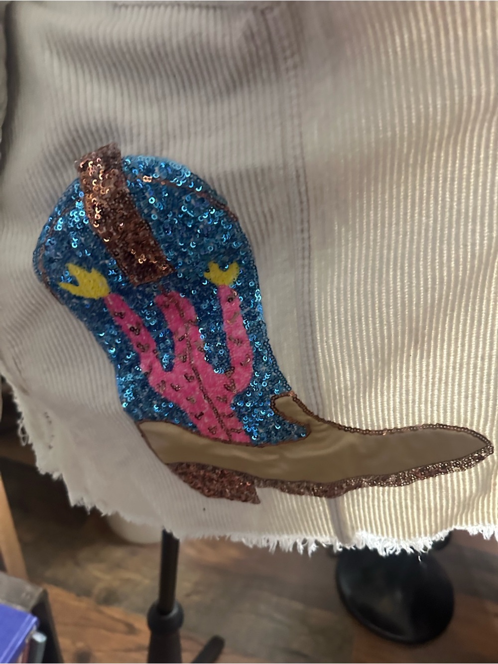 Peach Love California Cream Corduroy Patchwork Jacket with Multicolor Sequins - Picture 2 of 8